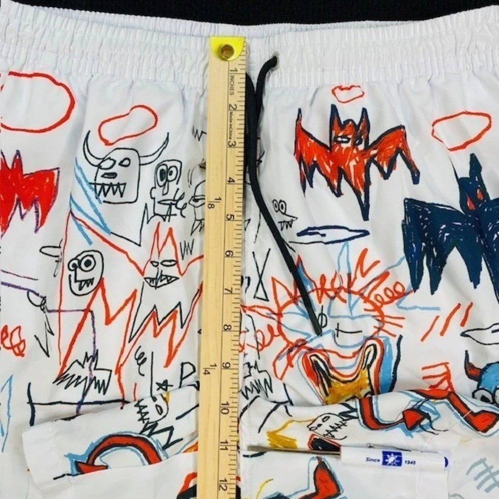 Jean-Michel Basquiat Mens XL Swim Shorts White Graphic Print Recycled Polyester